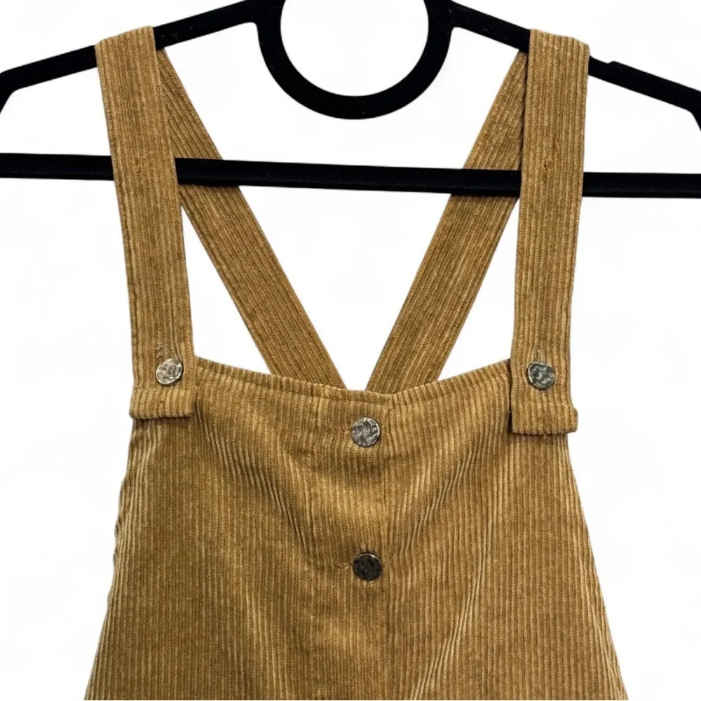 M Corduroy Button-Down Pinafore‎ Dress - Tan 90s Jumper Overall Dress Retro - Picture 4 of 9